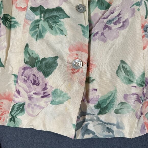 Vintage Talbots Womens 8 Pure Silk Ivory Pastel Floral Skirt Suit Set - Picture 3 of 12